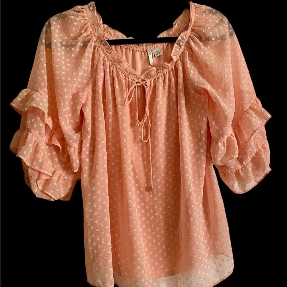 Cato Peach Bell Sleeve Blouse with Ruffled Tie Front
